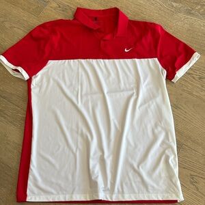 Nike Red and White LARGE Standard Fit Polo Shirt GOLF